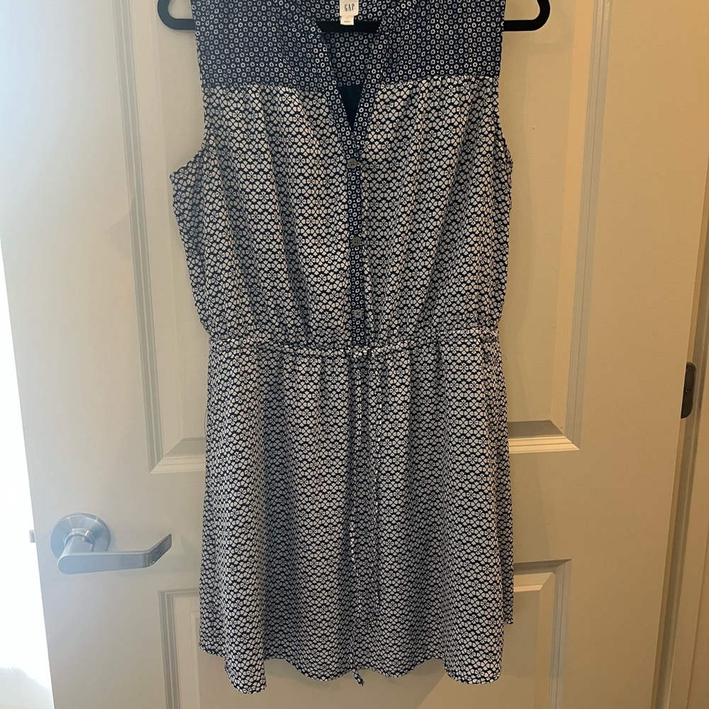 GAP blue and White Sleeveless V-Neck Sundress